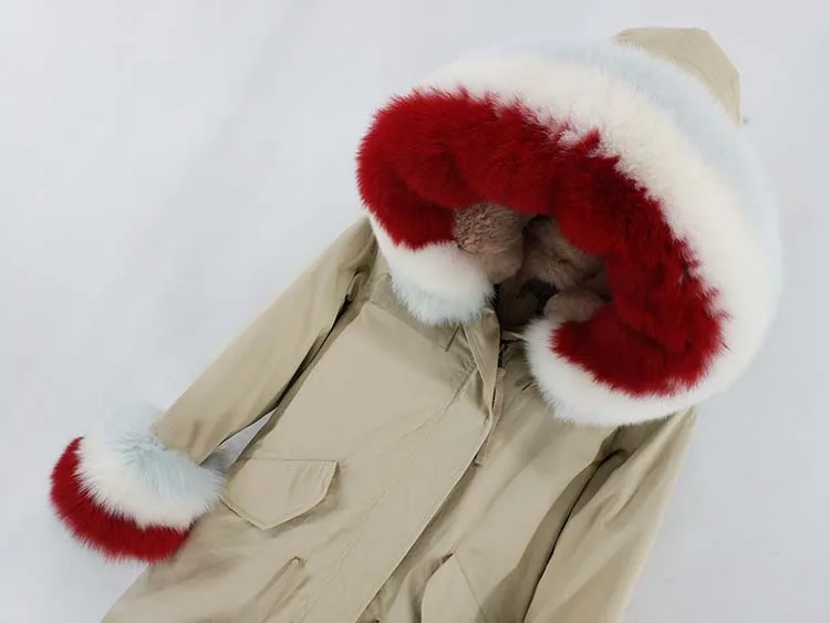 Long Parka Winter Jacket Women Natural Real Fox Fur Collar Hood Coat Thick Warm Outerwear Detachable Streetwear New