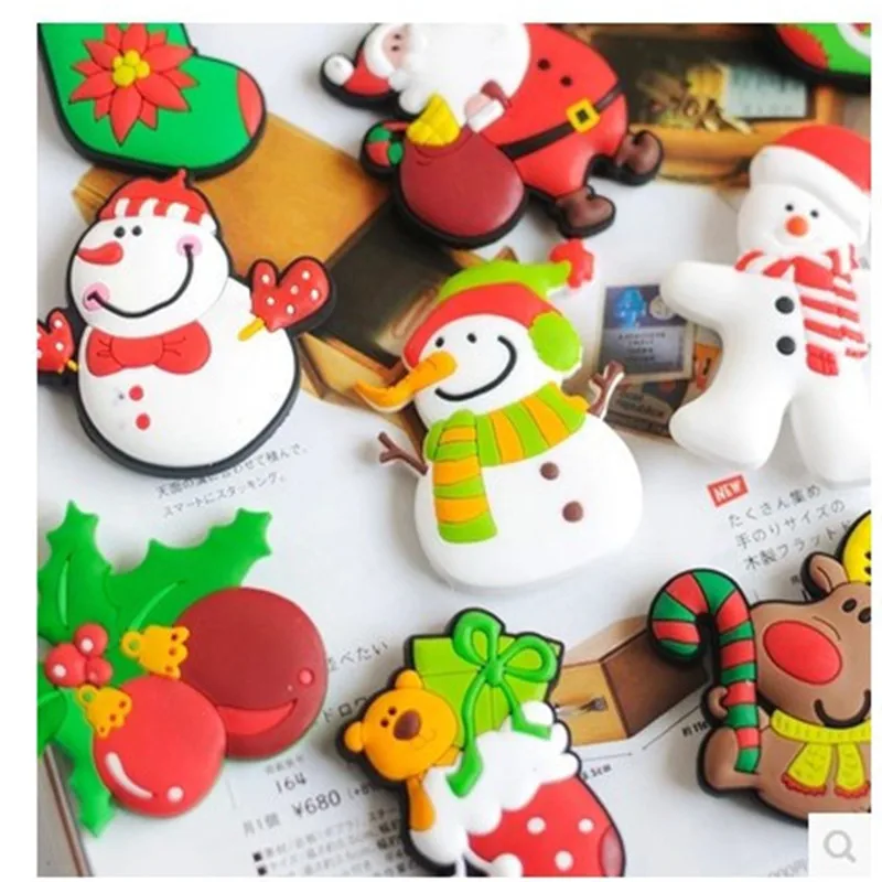 

5Pcs/set Lovely Christmas Refrigerator PVC Magnetic Cartoon Snowman Reindeer Fridge Magnets Santa Claus Tree Fridge Magnet Gift