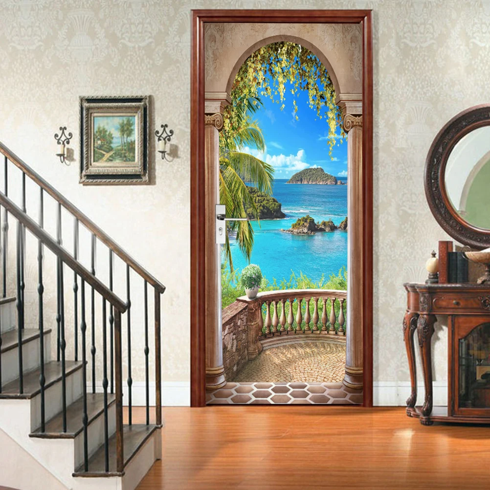 200x77 см 3D дверь стикер видения балкон самоклеющаяся Съемная Настенная Наклейка для комнаты украшения водонепроницаемый Творческий декор для стен