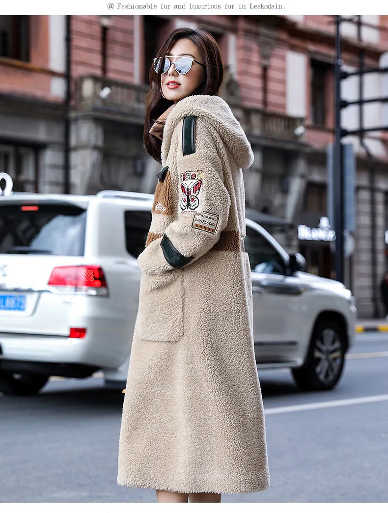 Зимнее женское пальто из овчины, пальто из натурального меха, женская одежда, Корейская Новая удлиненная куртка с капюшоном, ветровка, манто для женщин