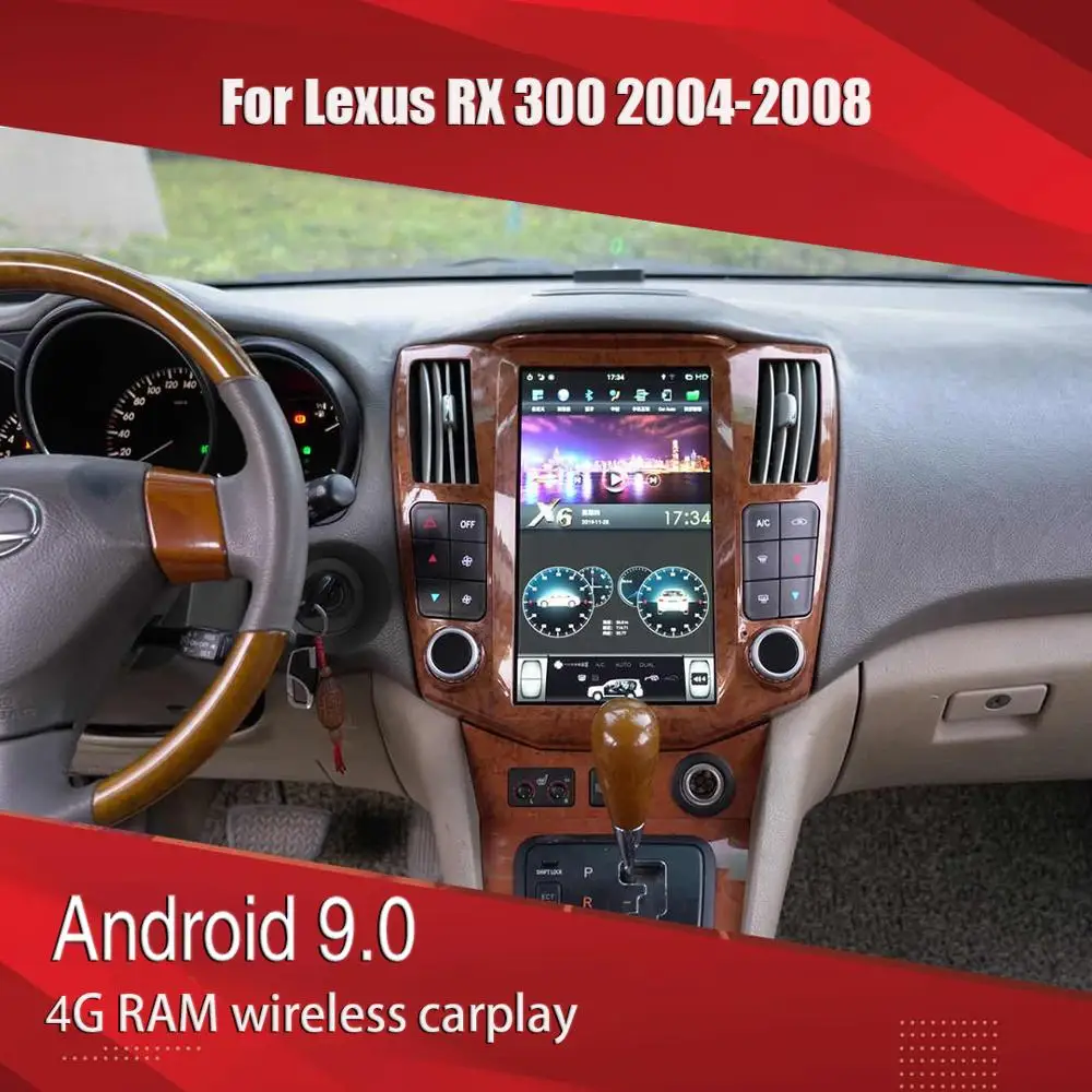 

AuCAR Android 9.0 car multimedia For Lexus RX300 RX330 RX350 2004-2008 1 DIN Car radio Tesla Style HD IPS 12.1‘’ Screen stereo