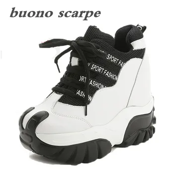 

Spring and Autumn Super High-heeled Leather Breathable Casual Women's Tide Increased Thick-soled Muffin Shoes