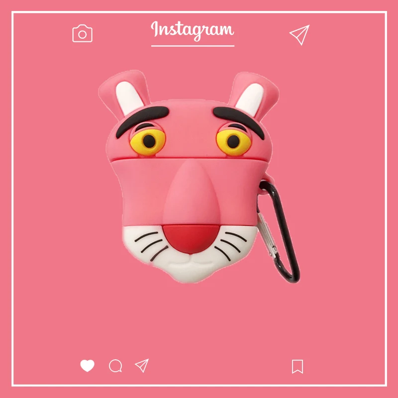 

for AirPods 2 Bluetooth Wireless Earphone Case cute naughty panther pink Cover for AirPods Headset Charging Box Cases with Hook