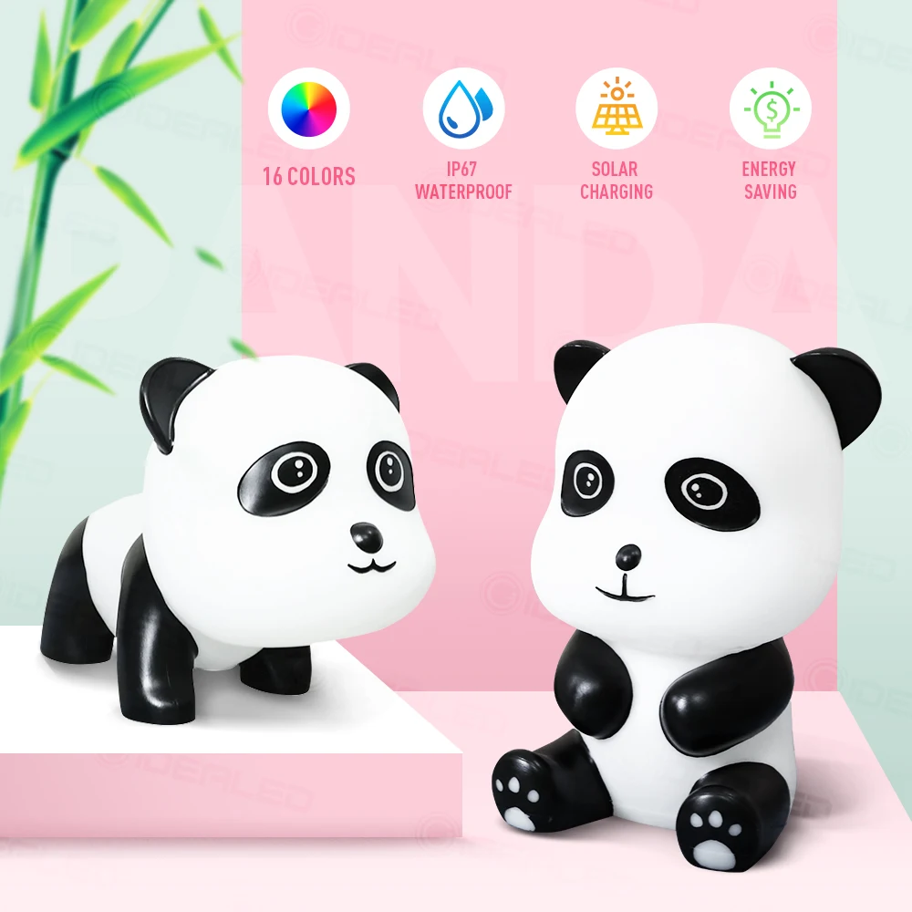 Милый 3D мультфильм панда RGBW светодиодная Ночная лампа Солнечная/USB зарядка