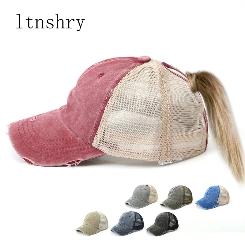 

2019 Ponytail Baseball Cap Women Fashion Mesh cap Snapback Summer women hat Wash Hats Casual Sport Caps Drop Adjustable outdoor