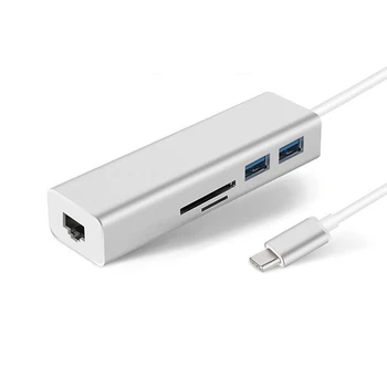 

USB Type C to 1000Mbps Gigabite Ethernet 5 in 1 Hub Adapter 2 USB 3.0 SD/Micro SD/TF Card Reader Converter for Macbook Air 2020