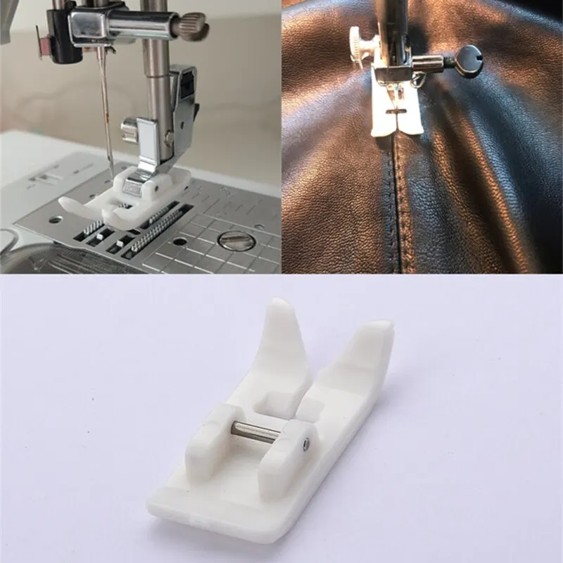 Prensatelas para coser con rodillo Puntada recta Cuero Antiadherente Zigzag Teflón Herramienta para todas las máquinas de coser de caña baja Singer Brother Babylock Euro-Pro Janome Kenmore White, Juki, New Home, Simpli