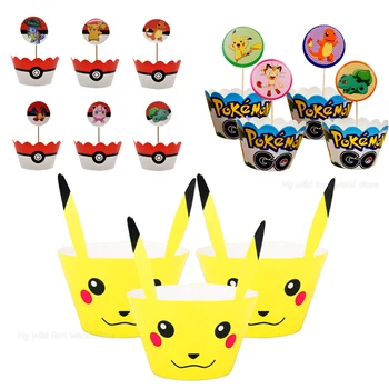 

Pokemon Cake Decoration Topper Pikachu Cupcake Wrappers Kids Birthday Party Cake Accessories Christmas Decoration Cake Flags