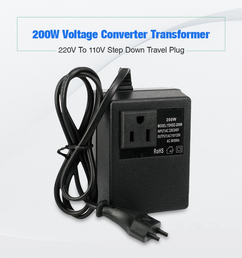 Transformador 220v 50hz A 110v 60hz Voltage Step-down Transformer 200w 220v To 110v Step Down Travel Support Eu  Plug Voltage Transformer Converter - Ac/dc Adapters - AliExpress