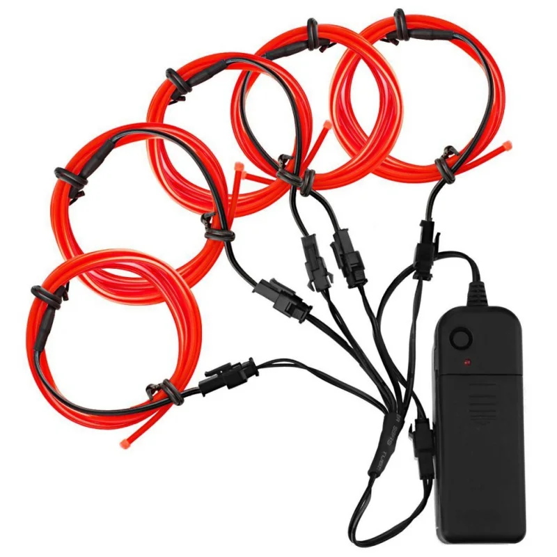 5 x 1m EL Wire Neon Glowing Strobing Electroluminescent Halloween Christmas Dance Party Decor Led strip Light DIY+ Controller - Emitting Color: Red