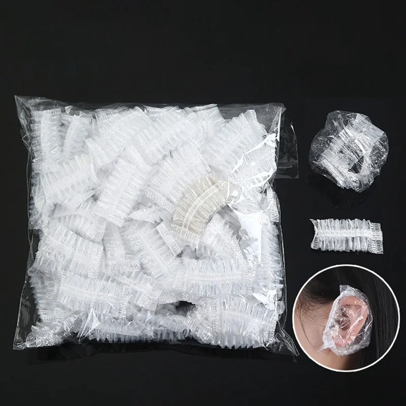 100pcs/lot Disposable Waterproof Earmuffs Transparent Ear Cover Shields Bathing Shower Cap Hair Dye Styling Tool Dropshipping