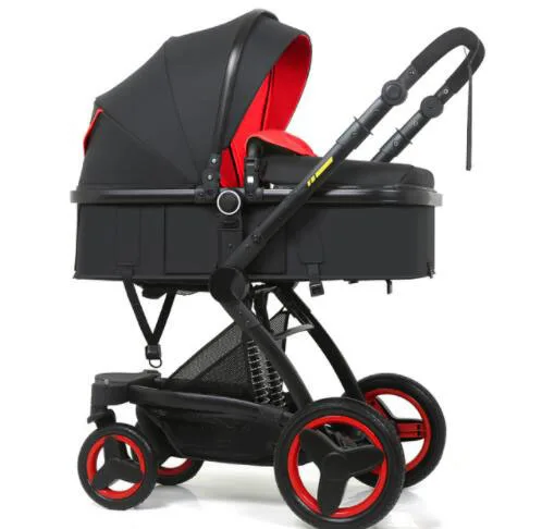 Black Red Роскошная детская коляска 3 в 1 с автокреслом с высоким пейзажем, коляска для новорожденных, дорожная система, детская тележка, ходунки, складная Коляска - Цвет: Black Red