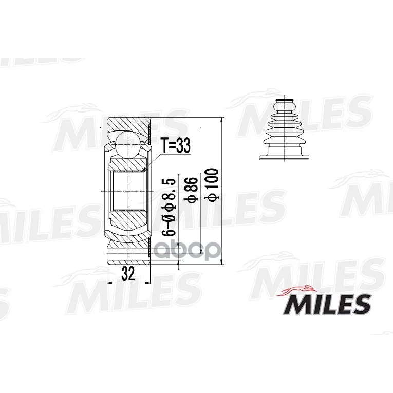 Шрус Audi 90/100/A4 I 1.8-2.4 83-91 Внутр. Miles Ga10002 Miles арт. GA10002