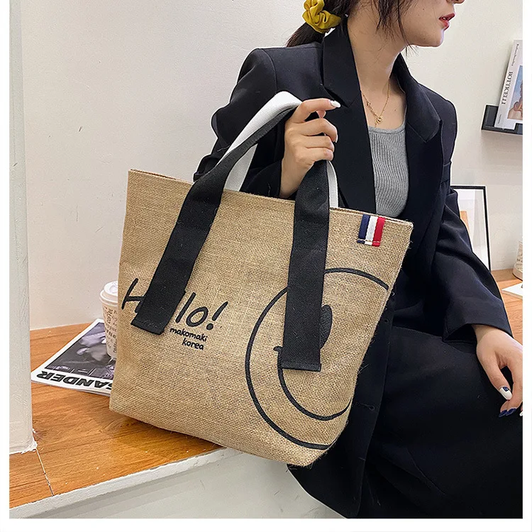 women's bags near me Luxury Designer Handbags For Woman Cute Cotton and Linen Printed Casual Shopping Bag Large Capacity Tote Bag Purses 2022 Sac tote bag	