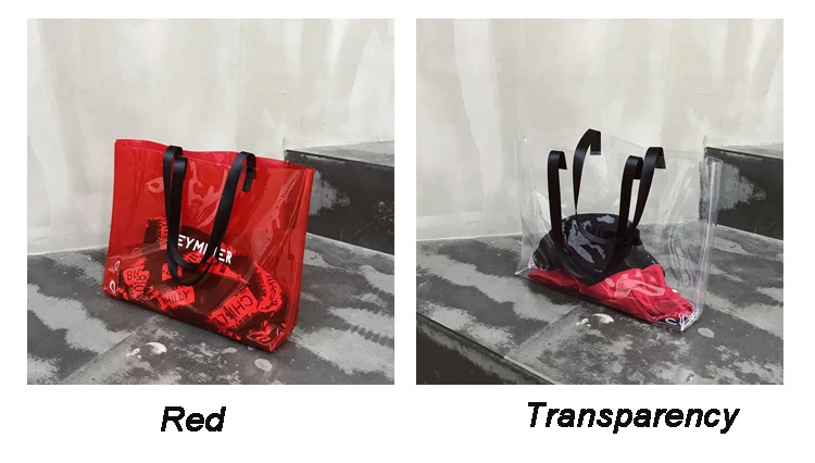 2021 Transparent PVC Handbag beach Shoulder bag Women New Trend Tote Hot Sale Jelly Color Plastic Clear Bag Large capacity