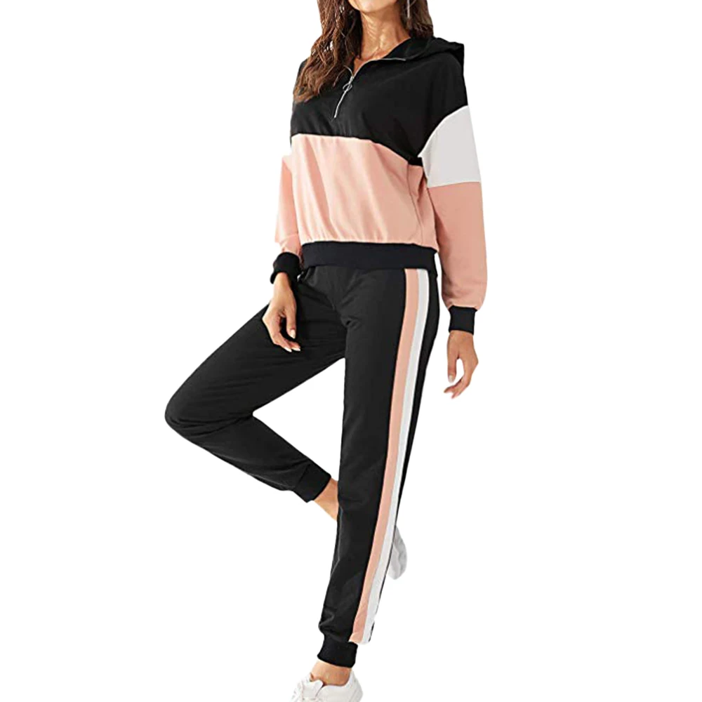 Spring Women Stripe Jumpsuits Gym 2 Pcs Running Set Long Sleeve Sweatshirts Workout Jogger Pencil Pants Sports Tracksuit