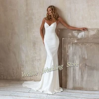 Sexy White Mermaid Wedding Dress For Woman V Neck Backless Simple Bridal Custom Gown Sweep Train Robe De Mariage New Arrival - Image 5