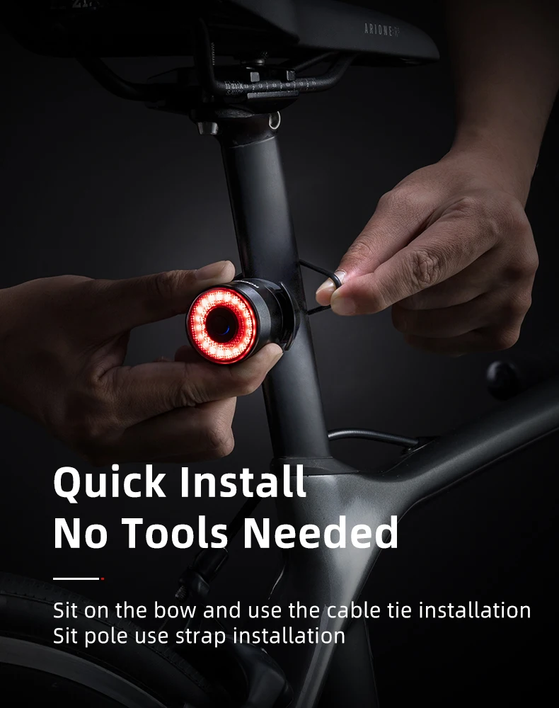 Description Picture 5 of itemROCKBROS Bike Smart Taillight LED Type-C Charging Cycling Saddle Seatpost Rear Light Alloy Waterproof Bicycle Warning Light