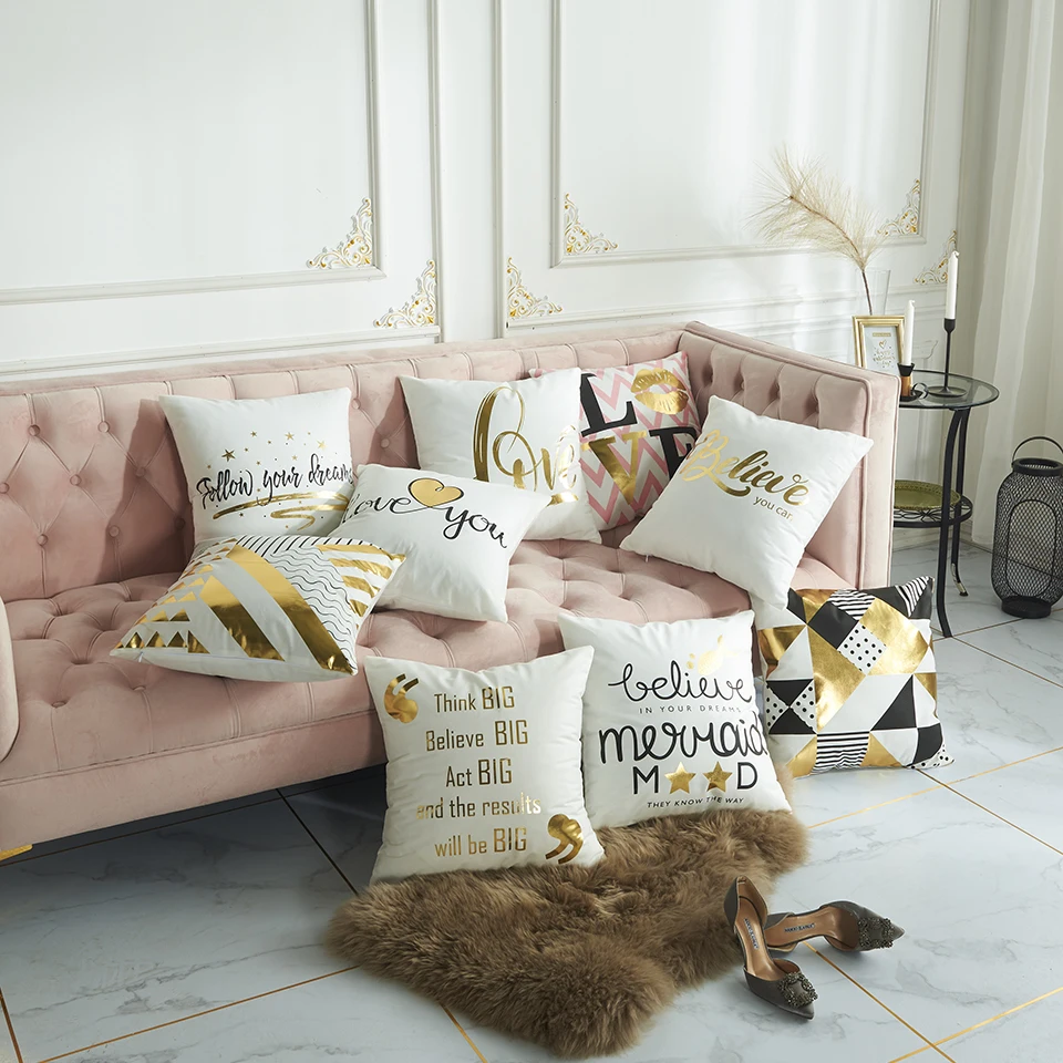 

2019 colorful bronzing pgeometric pillow cases luxury geometric simple cotton pillowcase white bedroom home office decorative