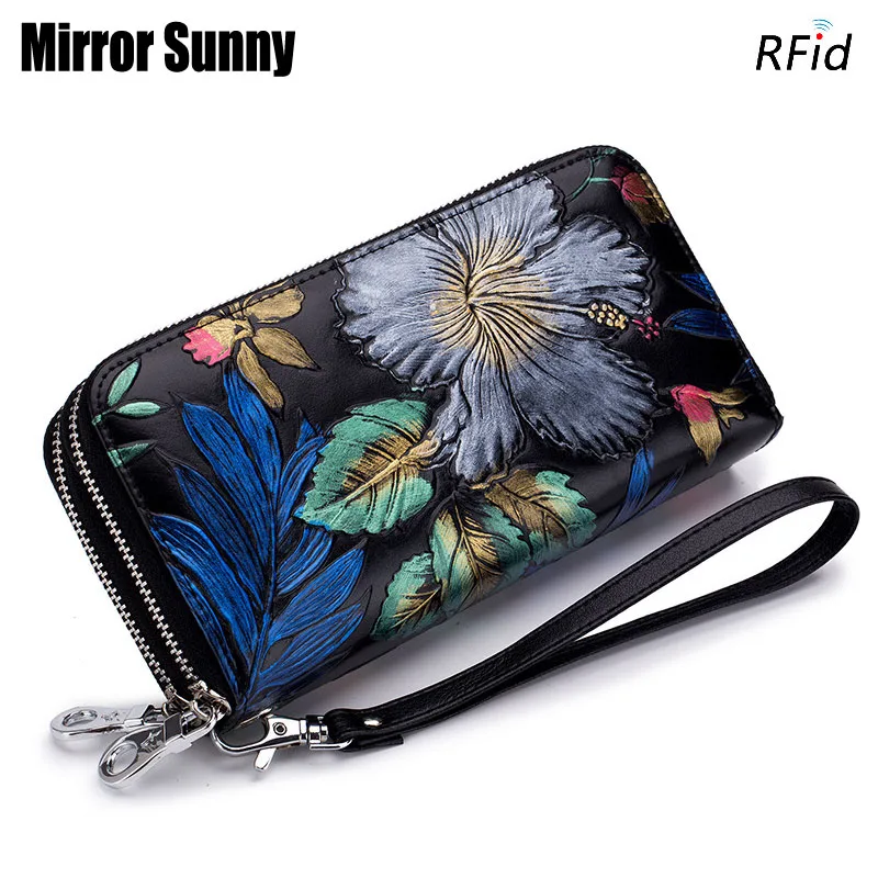 Бумажник MS014 Женский длинный на двойной молнии вместительный кожаный с