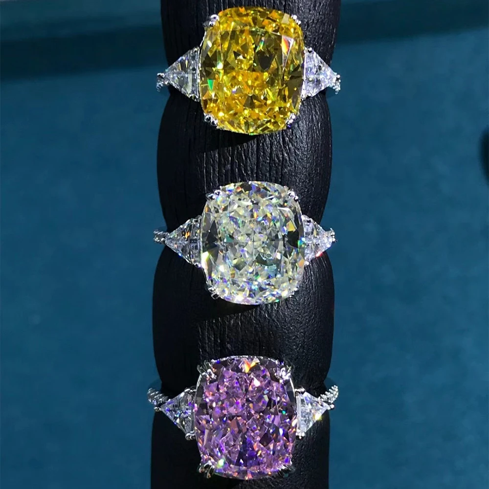 Wong Rain Luxury 925 Sterling Silver 5 CT Cushion Cut Created Moissanite Gemstone Diamonds Wedding Engagement Ring Fine Jewelry