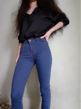 Pencil Jeans Trousers Denim Pants Skinny Syiwidii Vintage Streetwear Blue Stretchy High-Waisted