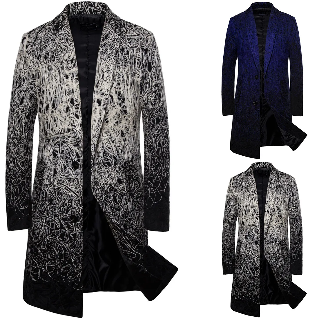 Мужской Тренч, мужская длинная облегающая мода осень-зима, одежда для мужчин, пальто черного и синего цвета, Мужское пальто, длинное