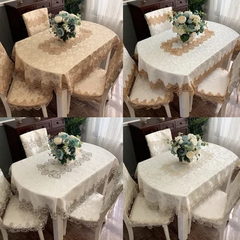 

Classic European tablecloth lace oval tablecloth + chair cover modern minimalist tablecloth