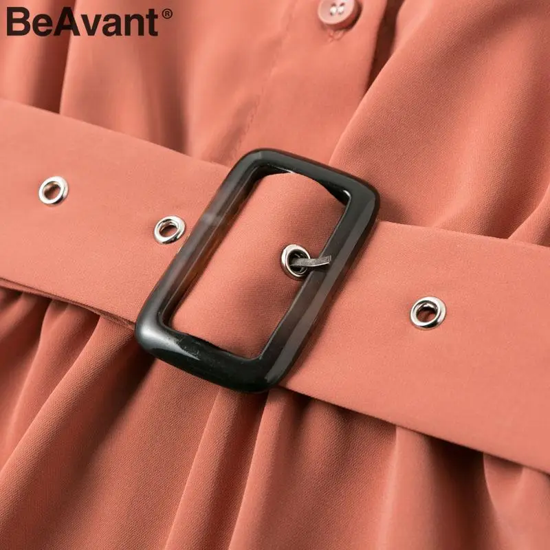 BeAvant Коралловое красное женское повседневное платье, Элегантное летнее платье с отворотом, поясом и оборками, женское винтажное короткое платье на пуговицах Vestidos
