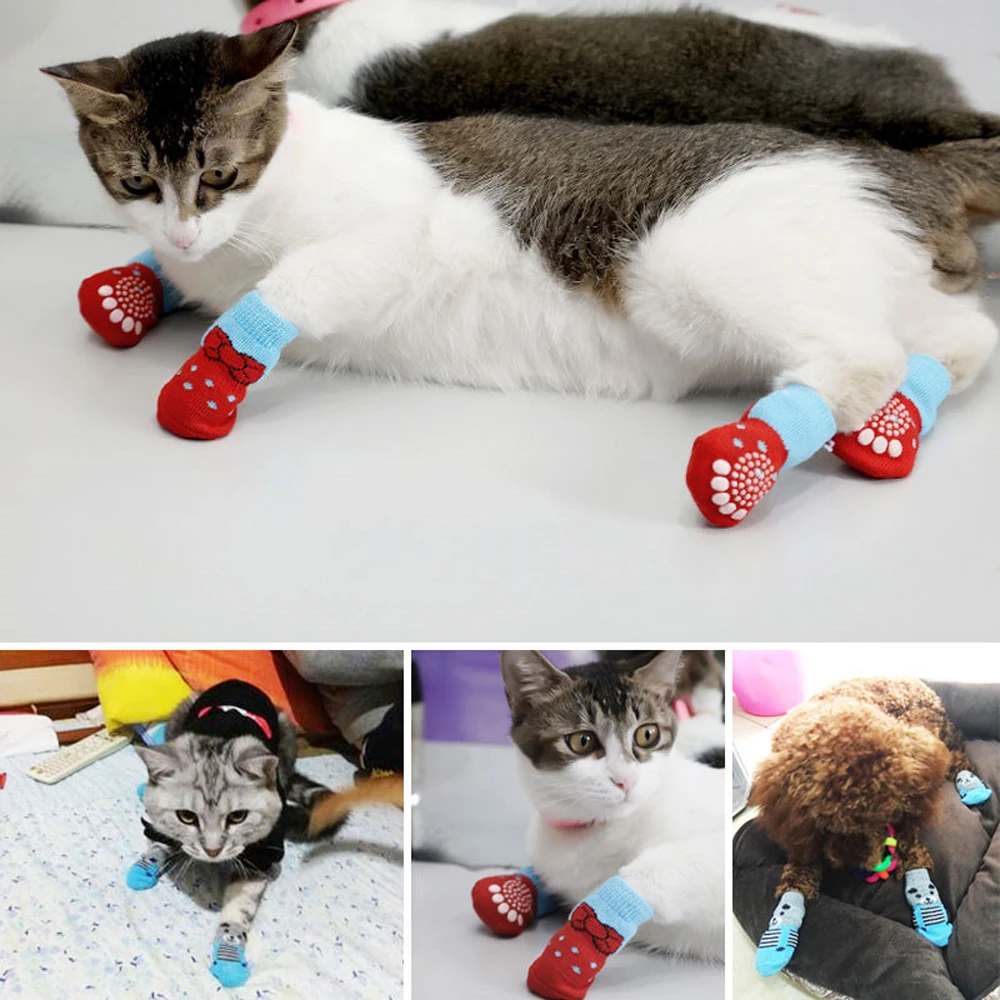 4 шт. креативные носки для кошек носки для домашних животных носки для собак домашняя одежда для кошек многоцветные милые носки