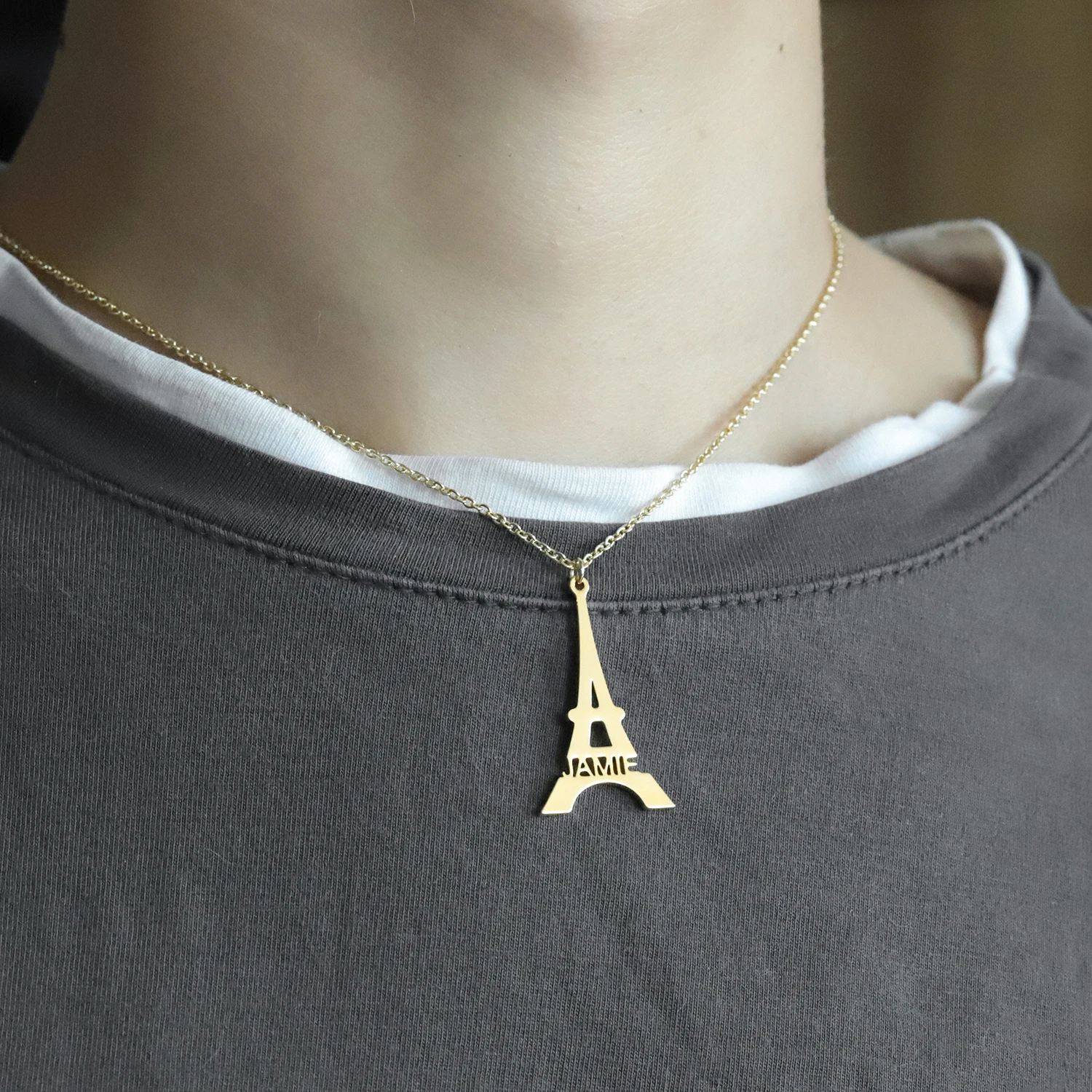 Ожерелья с именем на заказ Эйфелева башня для женщин и мужчин цепочка из