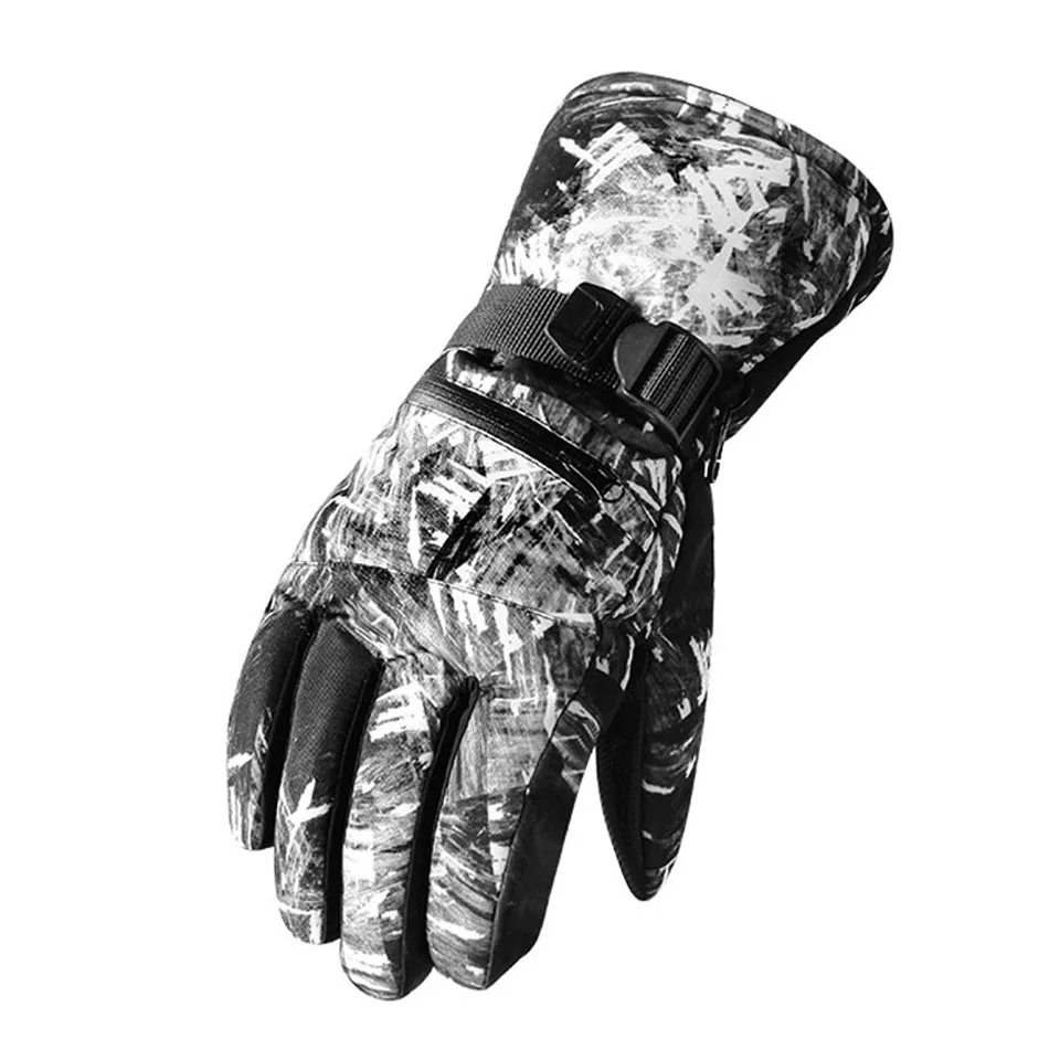 Black with white Новинка, теплые лыжные перчатки для мужчин и женщин, Зимние флисовые водонепроницаемые теплые зимние перчатки для сноуборда, с 3 пальцами, с сенсорным экраном, для катания на лыжах, верховой езды - Цвет: Black with white