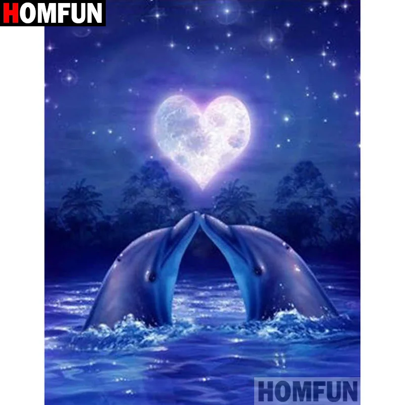 Алмазная 5D картина HOMFUN сделай сам вышивка крестиком из смолы с дельфином парная