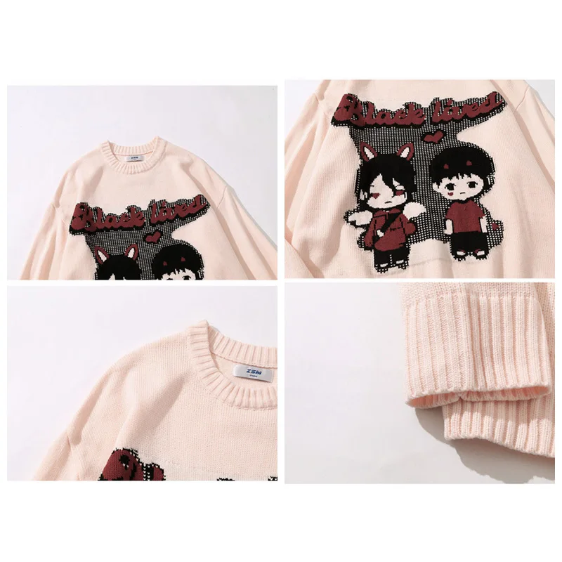 Angel Women Black Lived Couples Harajuku Knitting Knitwear Men Oversized Japanese Anime Cartoon Knitted Unisex Sweater Tops 4