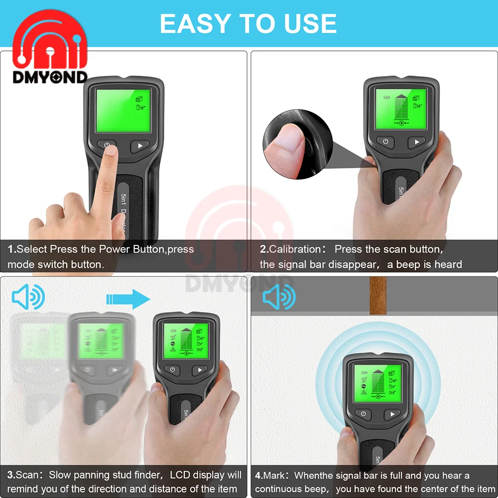 5 In 1 Stud Electronic Wall Detector Finders Multifunctional Handheld Metal Detector Metal Stud Wood Finder Measuring Instrument 5