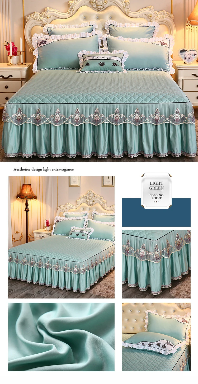 Description Picture 6 of itemLace Bed Sheet Sets Home Cute Bed Sheets Queen/King Size Bedspread Cotton Warm Cushion Bed Skirt 1/3 Pcs Bed Sheets