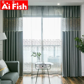 

Modern minimalist embroidery tulle stitching curtains for living room jacquard physical blackout bedroom curtain fabric MY014#5