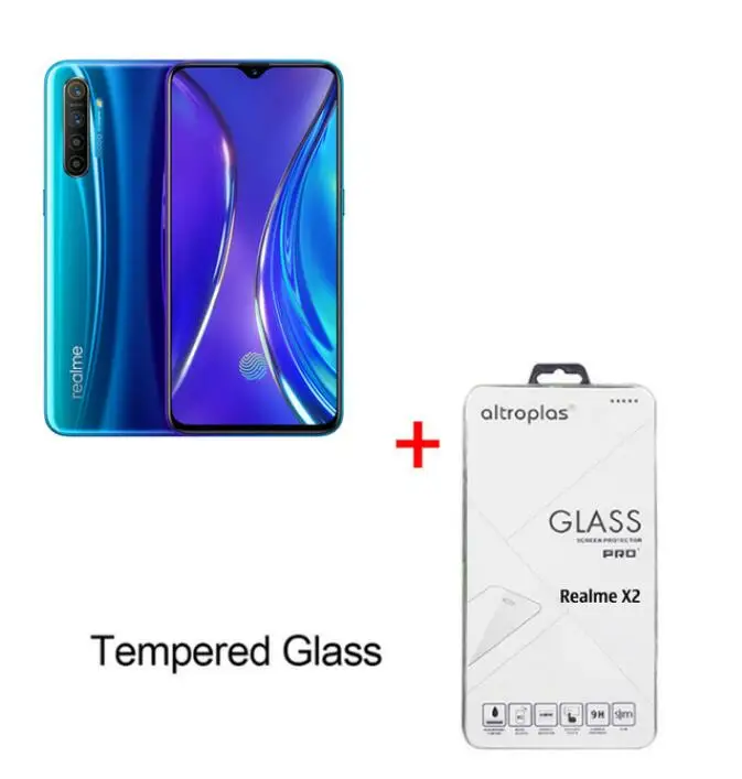 Глобальная версия REALME X2 6,4 ''AMOLED экран Snapdragon 730G 64MP Quad камера NFC OPPO VOOC 30W быстрая зарядка мобильный телефон - Цвет: Blue N Tempe Glass