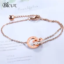 BICUX Модные Винтажные титановые стальные римские цифры хрустальные розовые золотые браслеты для ношения поверх рукава для женщин браслет с кубическим цирконием ювелирные изделия