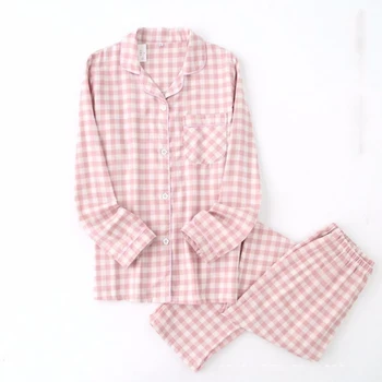 

2 Pcs/Sets Spring Cotton Women Pajamas Set Sleepwear Autumn Plus Size Top + Long Pant Sleepwear Girls Pyjama