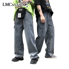 Высокая талия уличная Карго Деним свободные с буквенным принтом хип хоп шаровары Беговые брюки длинные брюки корейский Harajuku панк повседневные джинсы