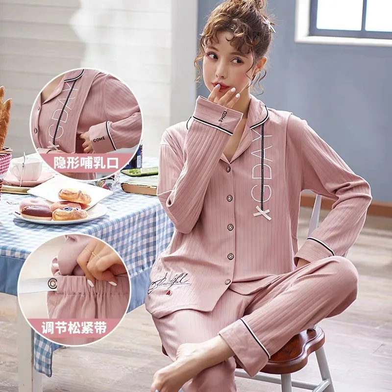 

Confinement Clothing Spring And Autumn Pure Cotton Postpartum Pregnant Women Pajamas Winter Women's Large Size Pregnancy Materna