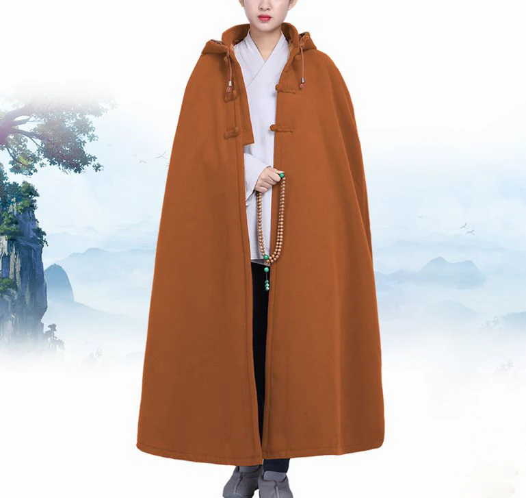 earthy yellow Зимний теплый плащ для медитации, буддистский костюм кунг-фу шаолиньского монаха, халат, пальто с молитвой Будды, накидка Красного/желтого/зеленого цвета - Цвет: earthy yellow