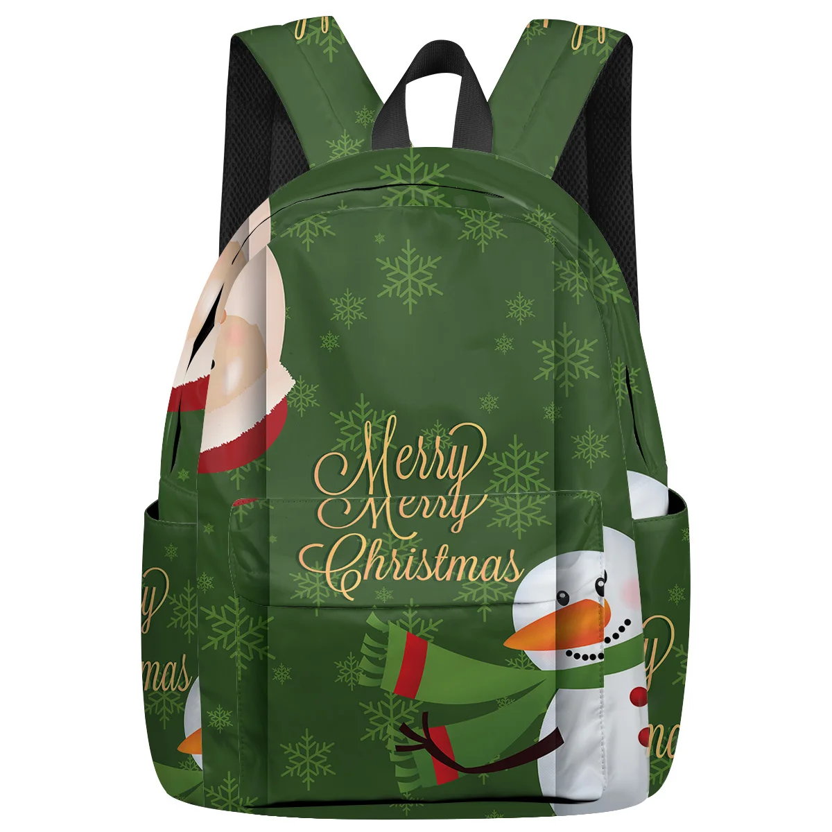 

WHEREISART Merry Christams Snowman Cute Backpacks International Airplane Travel Night Light Reflective Bottle Side Pockets Scrat