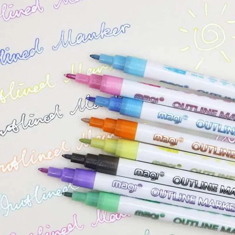 8 Color Double Line Outline Art Pen Marker DIY Graffiti Highlighter Scrapbook Bullet Diary Poster Card | Дом и сад