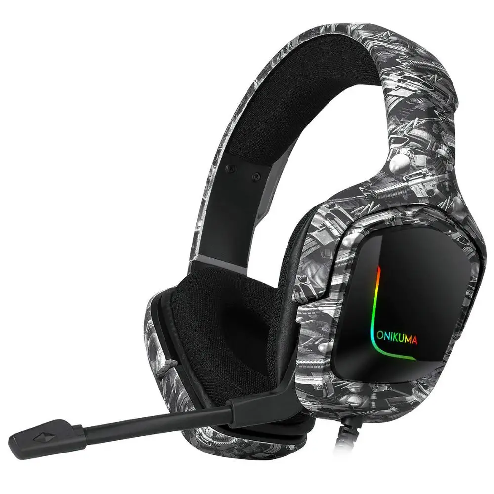 

Onikuma K20 Camo Grey Gaming Headset with Surround Sound Over Ear Headphones for PC Computer Laptop with Mic,RGB,Volume Control