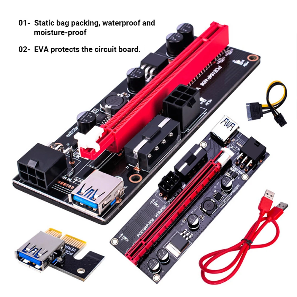 Адаптер-переходник VER 009S 16X 009 PCI Express с 1X на USB 3 0 SATA GPU 15Pin 6 Pin для майнинга BTC 10 шт. |