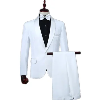 

（Jacket+pants）Male Plus Size Classic Black Lapel Velvet Blazer Men Fashion Casual Wedding Groom Slim Suit Jacket Singer Coat