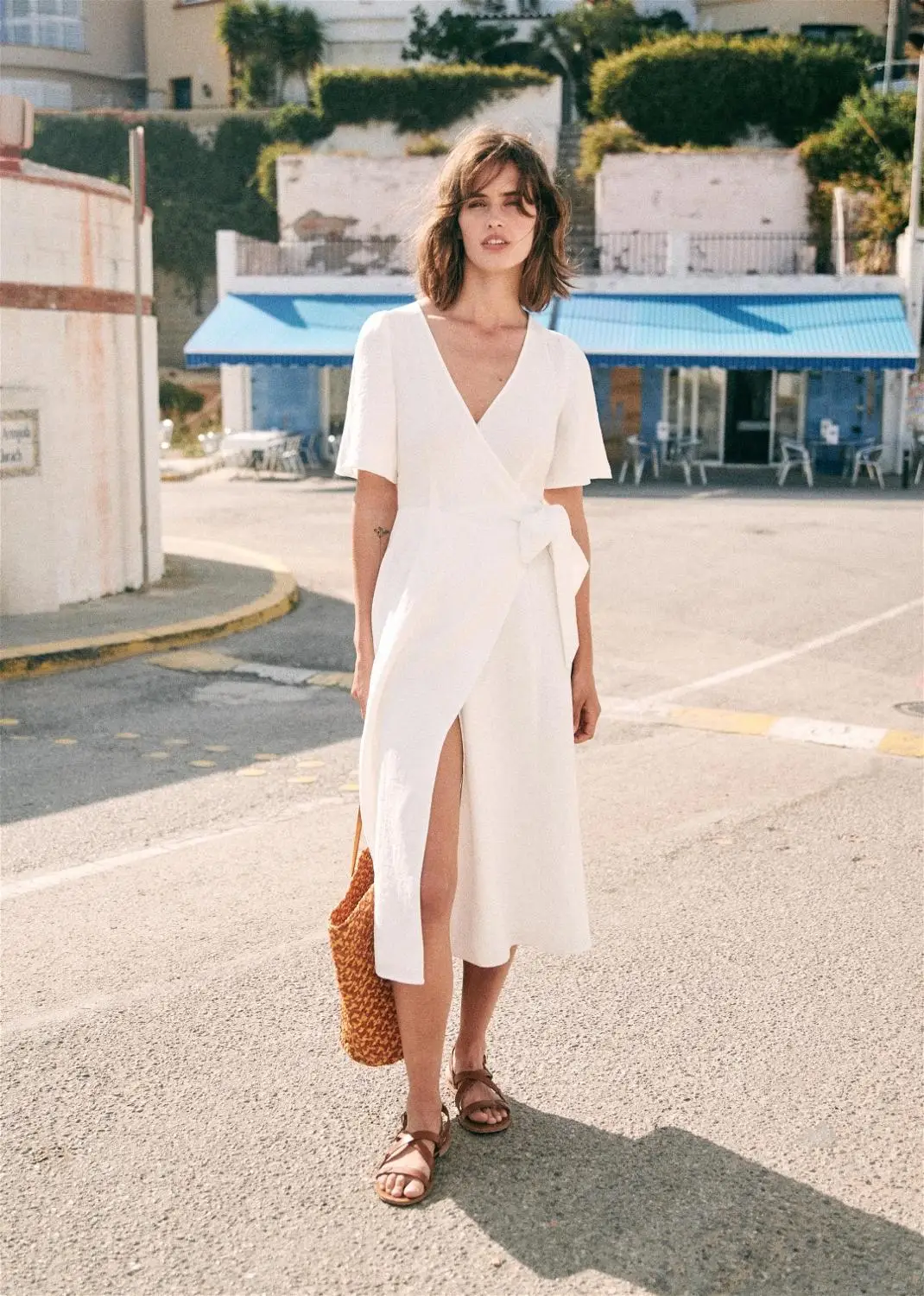

100% Polyester French Elegant Short-sleeve V Neck Wrap Dress White/Black 2019 New Summer Slim Tie Belt Dresses Vestido