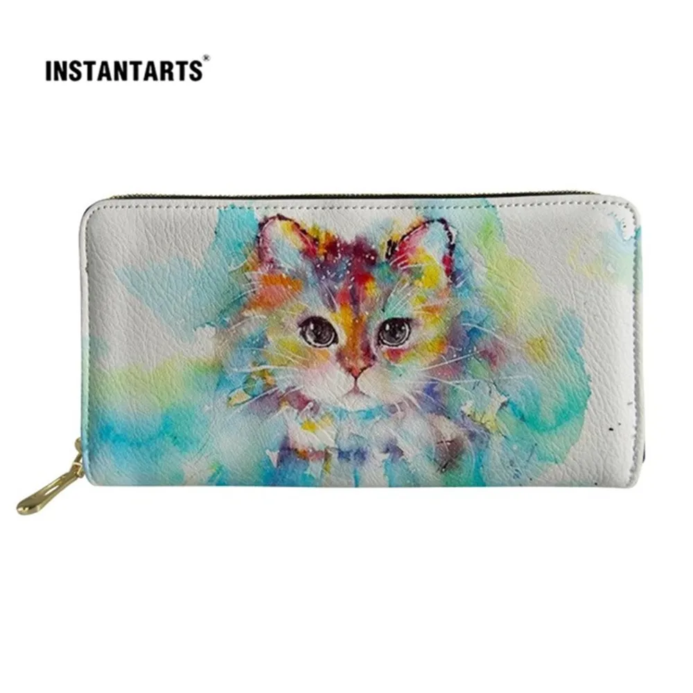 INSTANTARTS роскошные длинные кожаные кошельки с красочным принтом кота женские